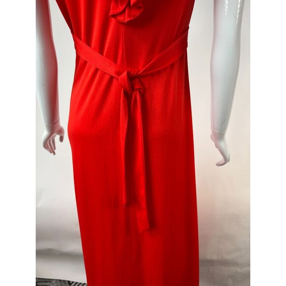 Vintage 1970s Jerell Of Texas Red Ruffled Maxi Dress Sleeveless V-Neck Belted Wa - Picture 14 of 16